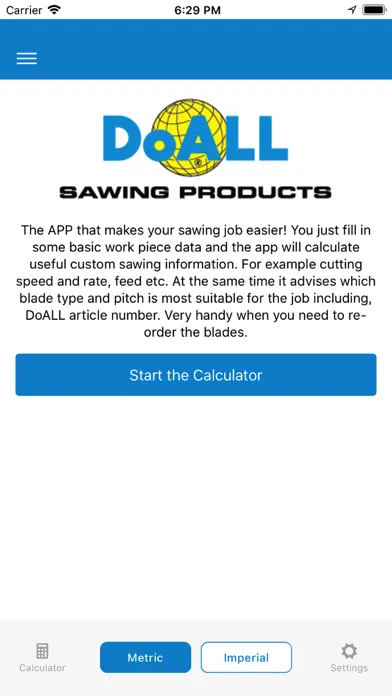 DoALL band saw calculator Screenshots