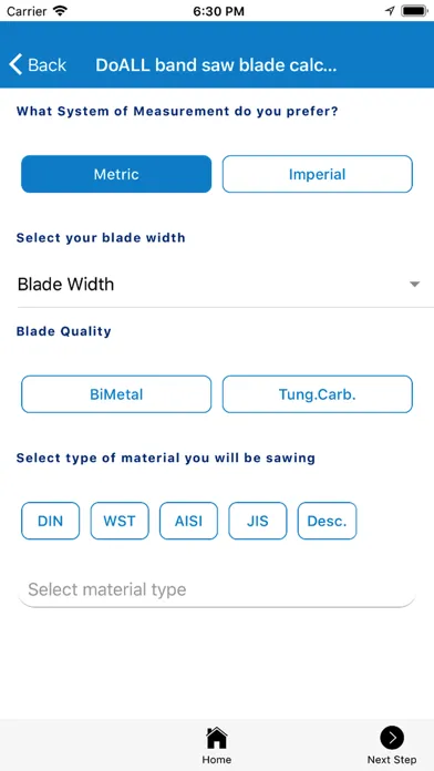 DoALL band saw calculator Screenshots
