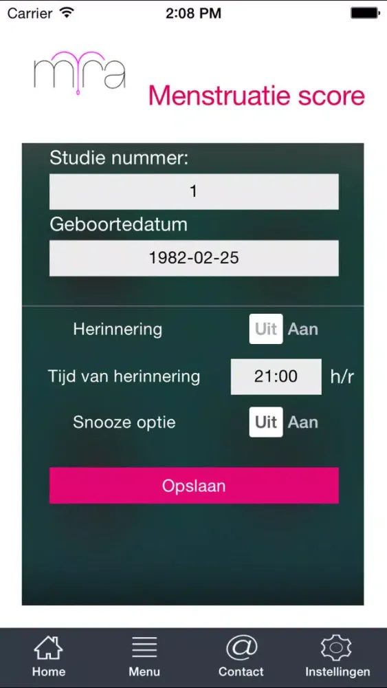 MIRA Trial menstruatie score Screenshots