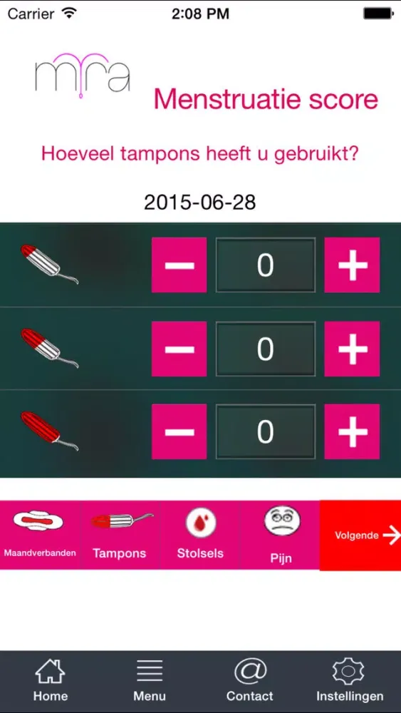 MIRA Trial menstruatie score Screenshots