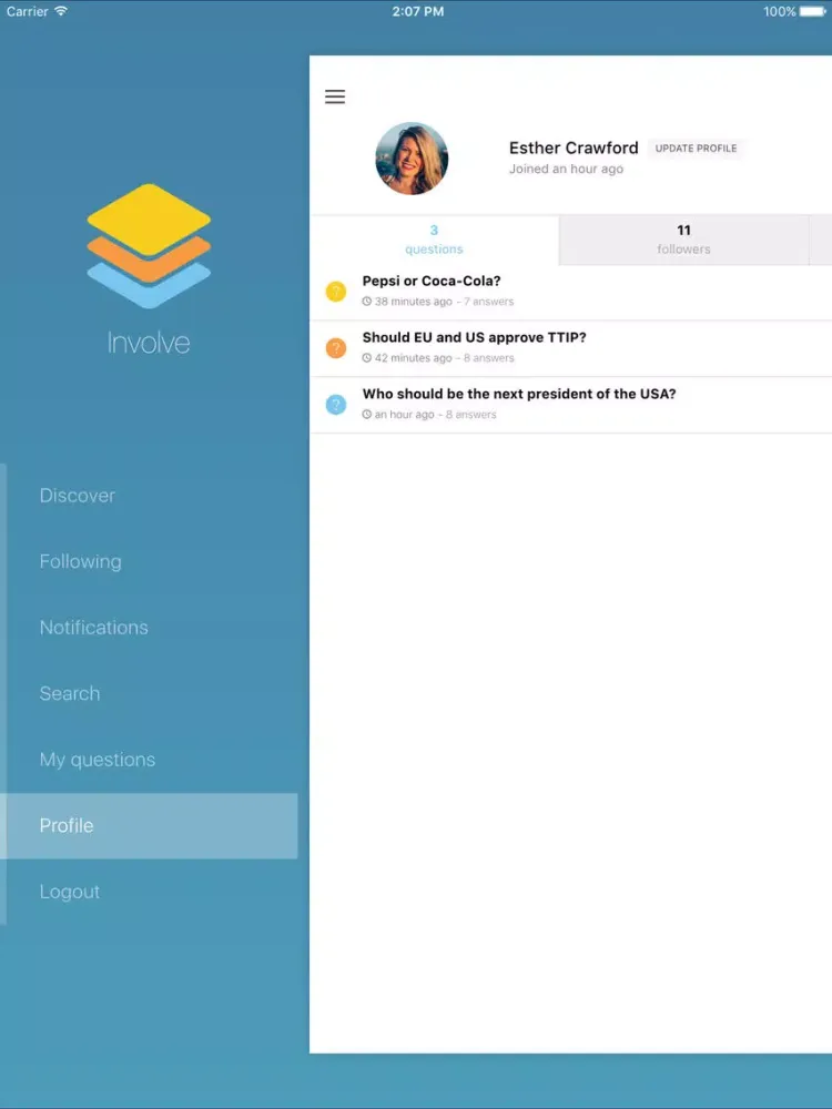 Involve - Social Polling iPad  স্ক্রিনশট