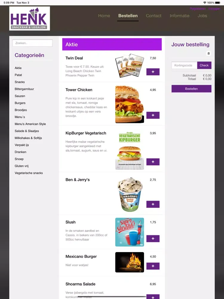 Capturas de pantalla de Snackbar en ijssalon Henk iPad 