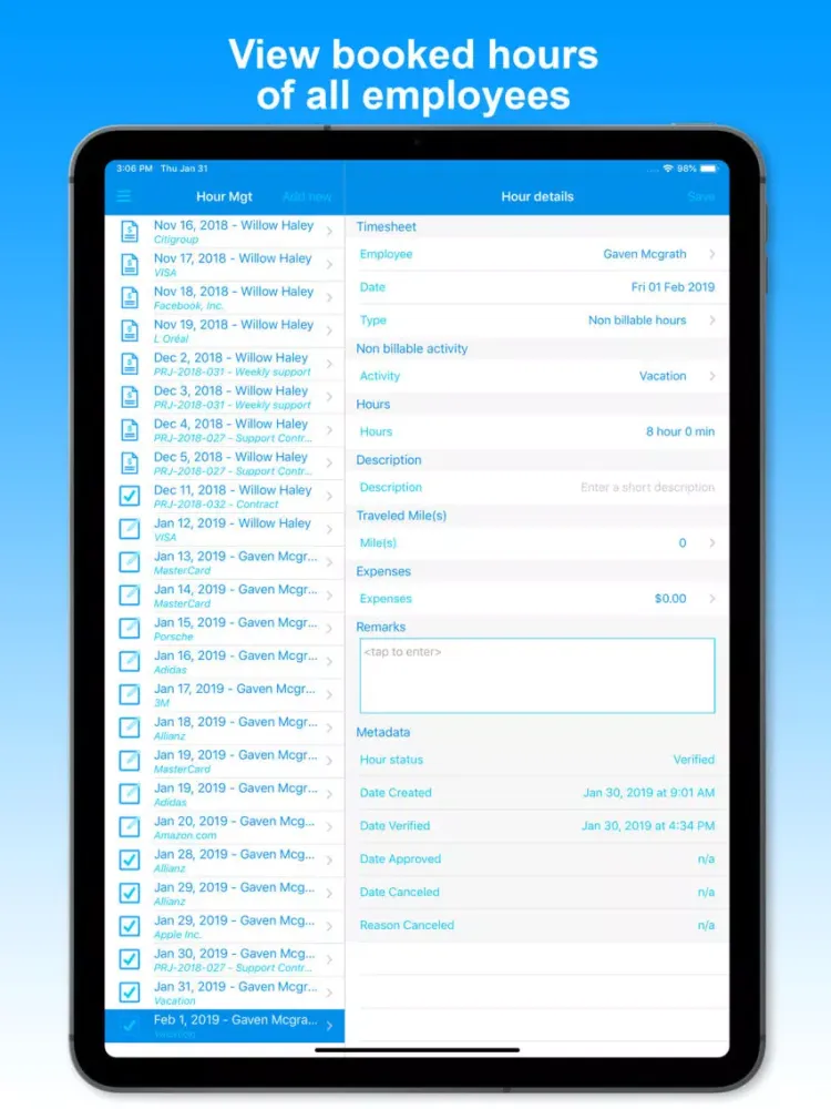 Zrzuty ekranu Dipasc - Hour Management iPad 