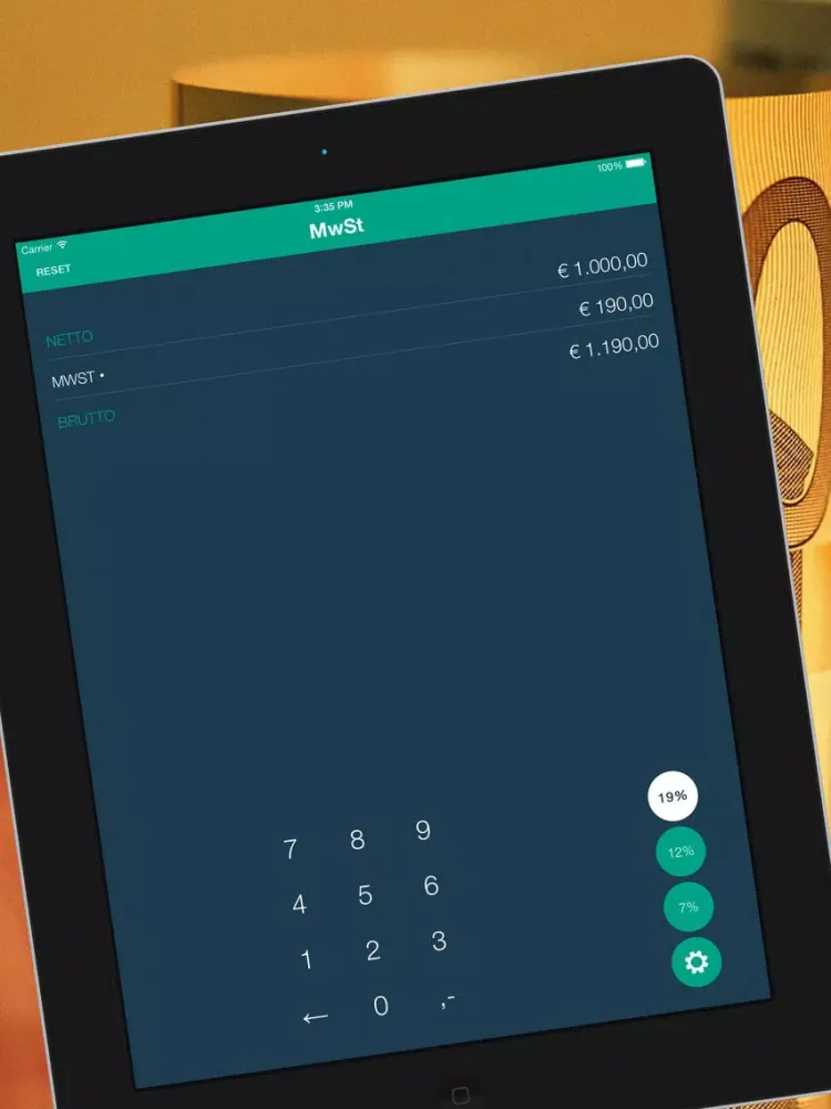 Ảnh chụp màn hình của MwSt.-Rechner - App von Quizzicals und Spark.ID iPad 