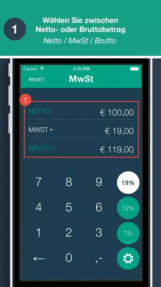 Ảnh chụp màn hình của MwSt.-Rechner - App von Quizzicals und Spark.ID