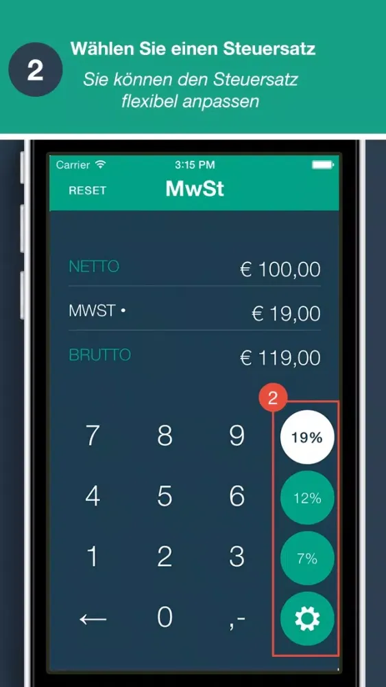 Ảnh chụp màn hình của MwSt.-Rechner - App von Quizzicals und Spark.ID