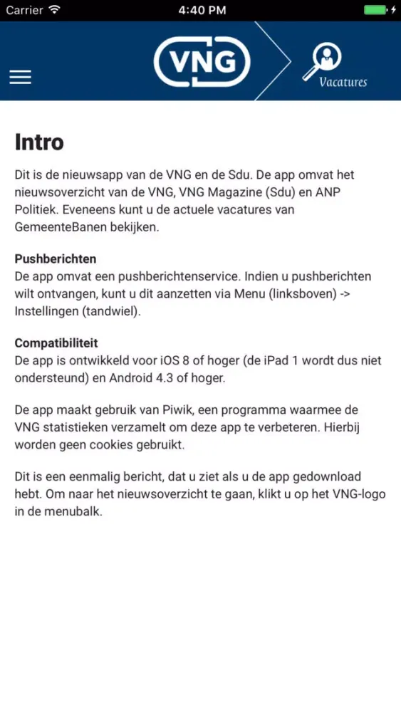 Zrzuty ekranu VNG Nieuwsapp