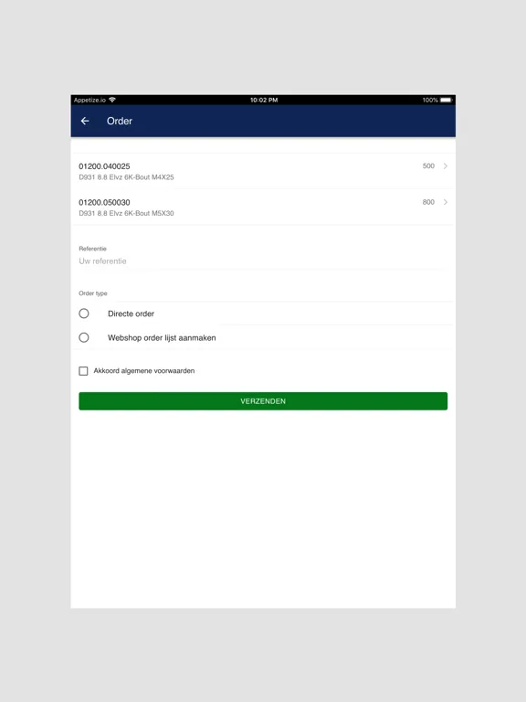 Tangkapan skrin IP Sanders Order App iPad 
