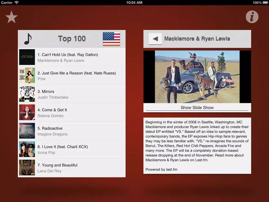 Captures d'écran de Music top 100's hits iPad 