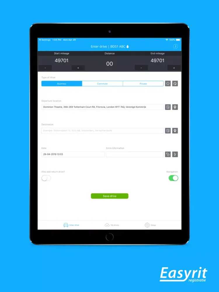 EasyRit - drive tracking iPad  Screenshots