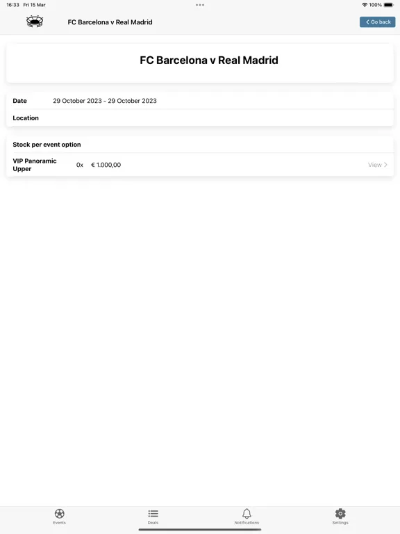 Tangkapan skrin World Event Tickets iPad 