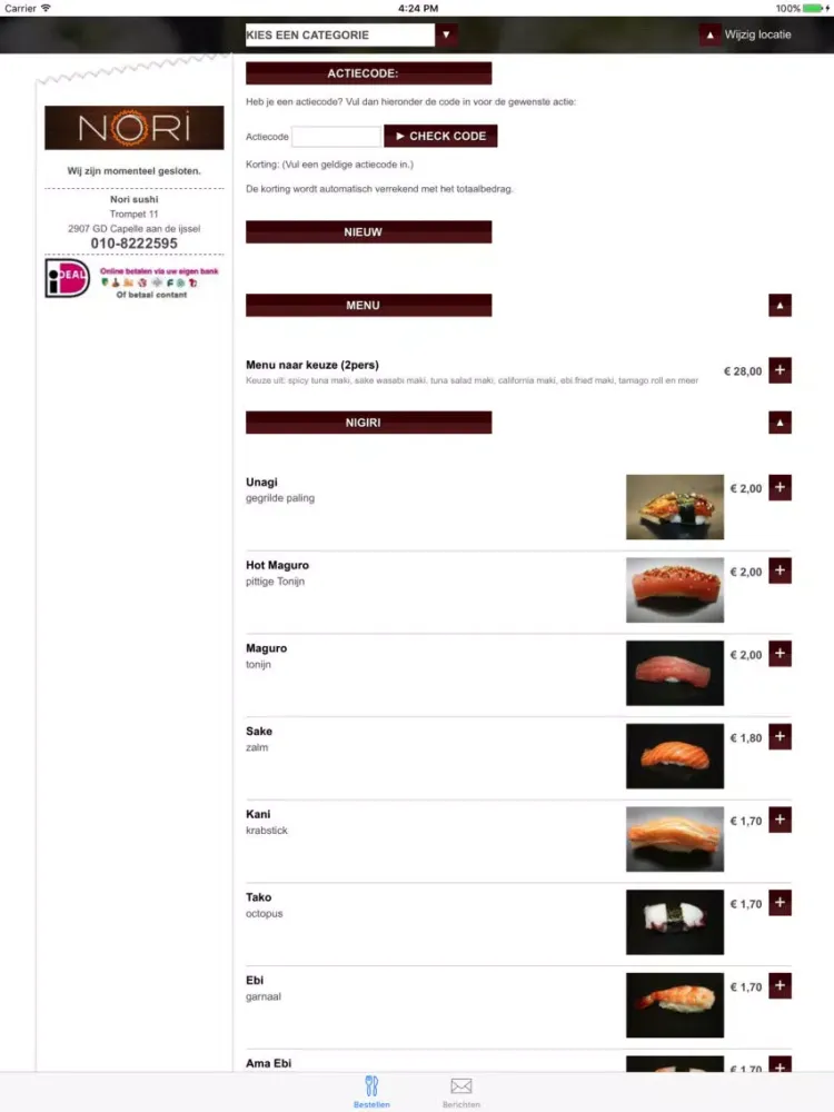Ảnh chụp màn hình của Nori Sushi iPad 