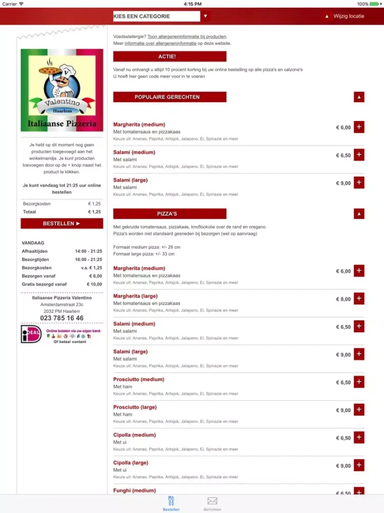 Italiaanse Pizzeria Valentino iPad  स्क्रीनशॉट