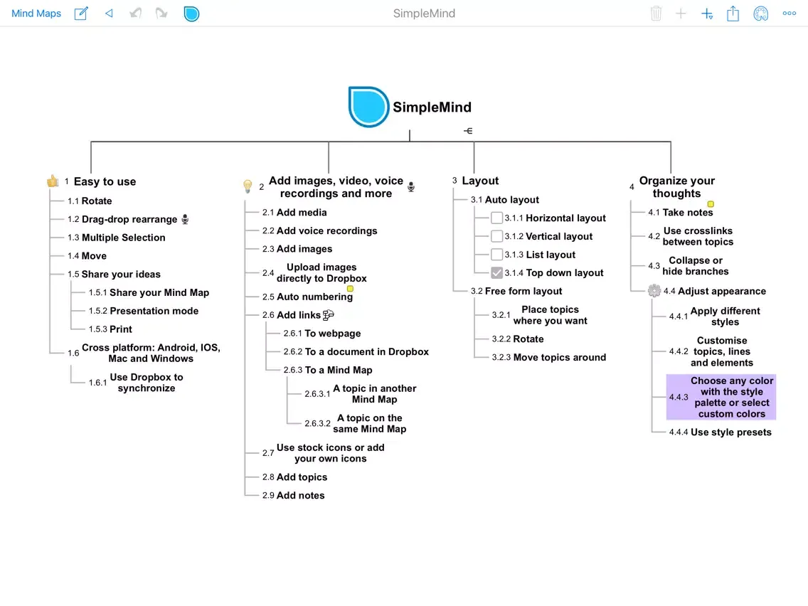 Ảnh chụp màn hình của SimpleMind (Legacy) iPad 