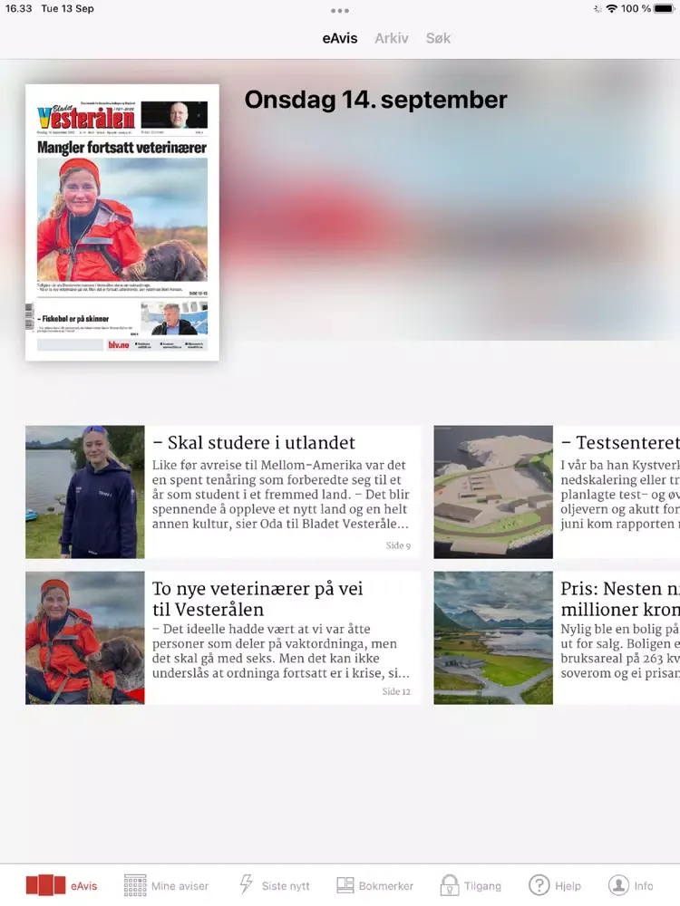 Ảnh chụp màn hình của Bladet Vesterålen eAvis iPad 