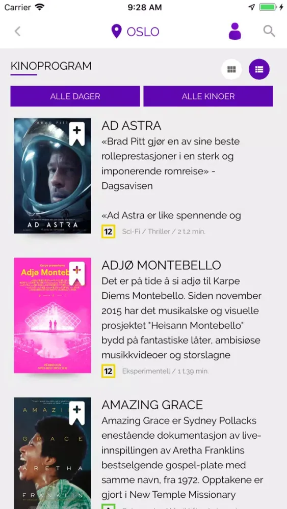 Kinoprogram. Finn billetter Ekran Görüntüleri