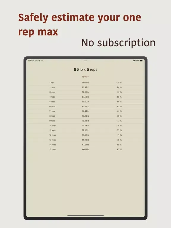 Captures d'écran de Rep Max Calc iPad 