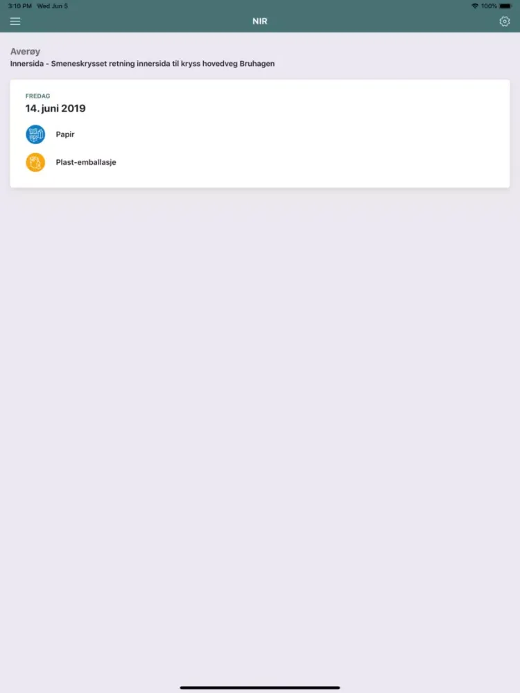 Tangkapan layar NIR Tømmekalender iPad 