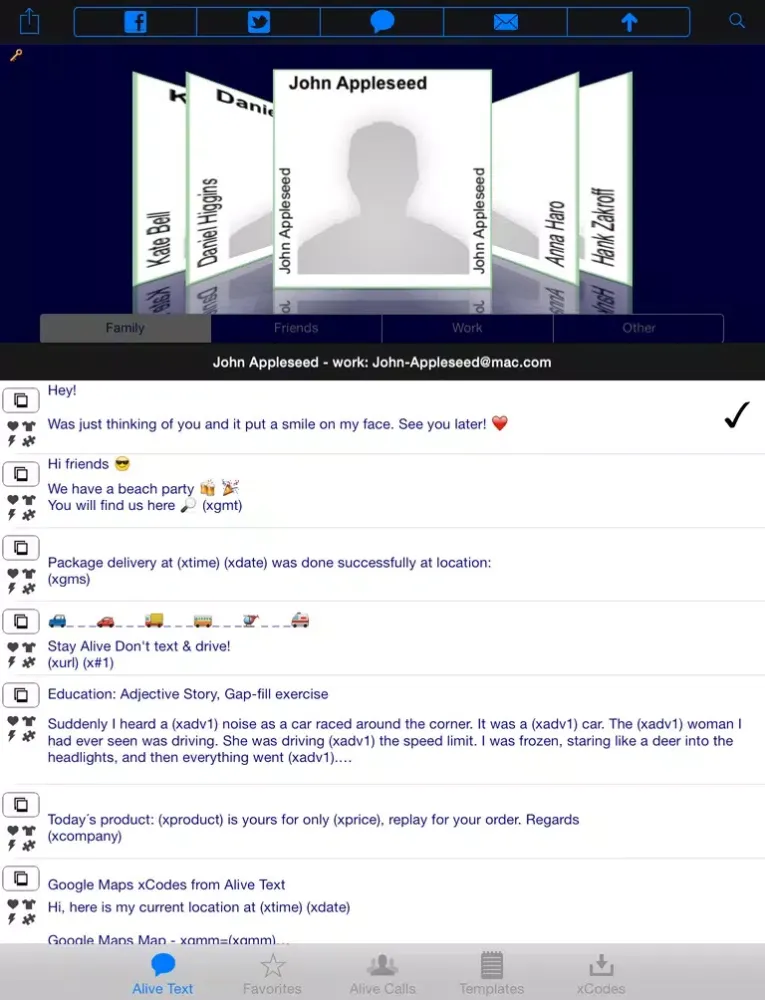 Alive Text Templates SMS Email Groups iPad  Screenshots