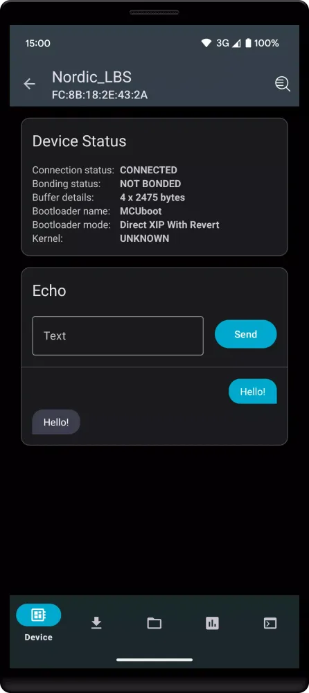 Скриншоты nRF Connect Device Manager