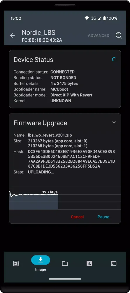 Скриншоты nRF Connect Device Manager