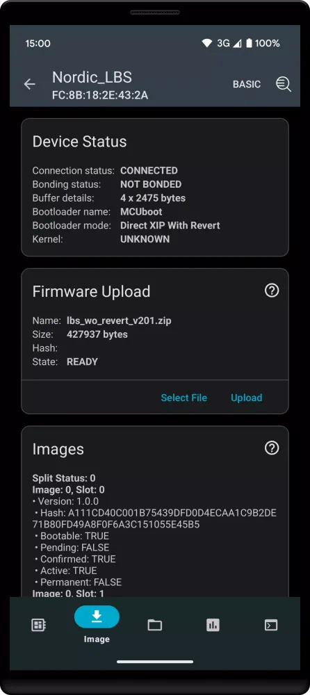 Скриншоты nRF Connect Device Manager