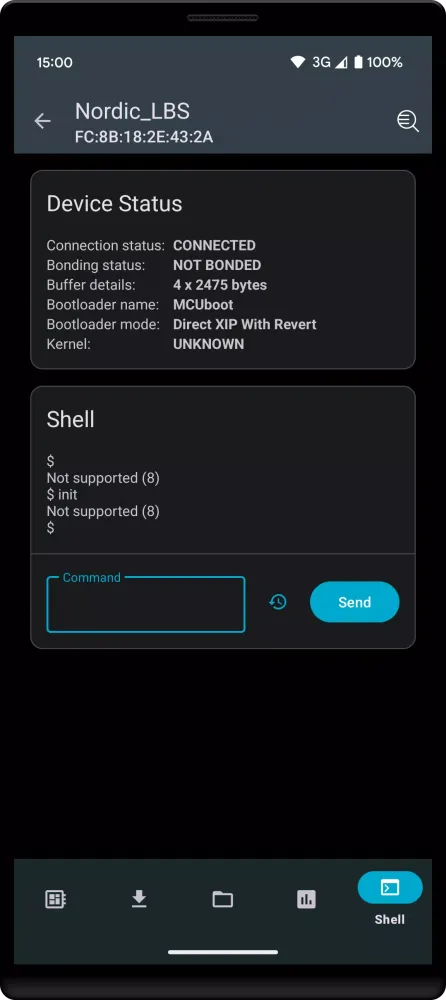 Скриншоты nRF Connect Device Manager
