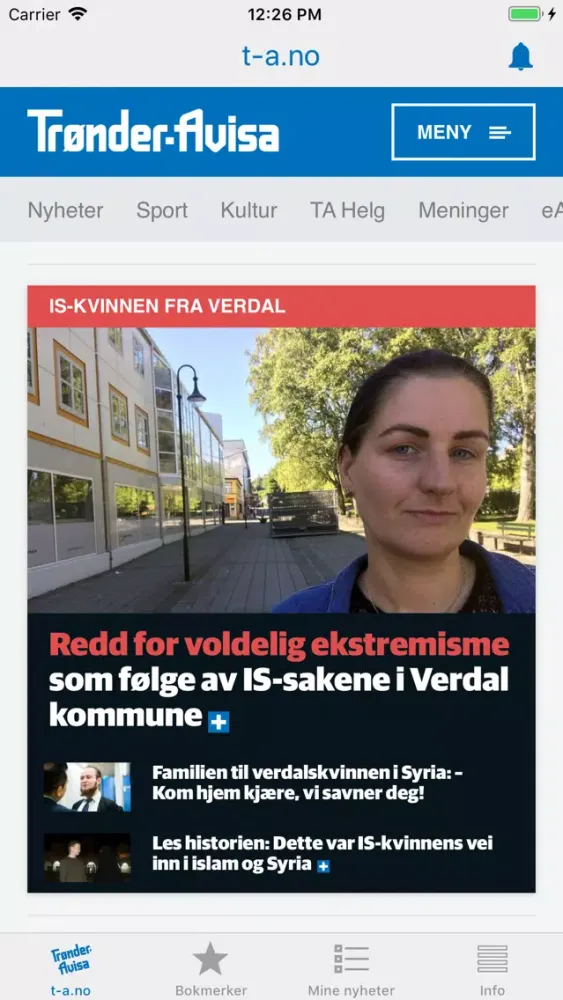 Capturas de tela do Trønder-Avisa Nyheter