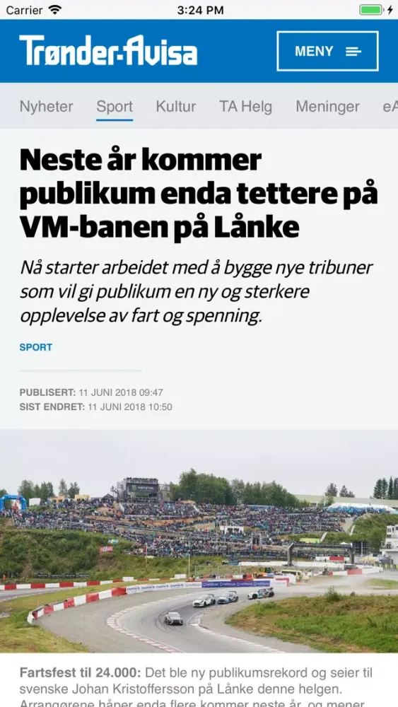 Capturas de tela do Trønder-Avisa Nyheter