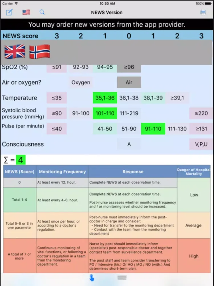 NEWS / MEWS Calculator iPad  스크린샷
