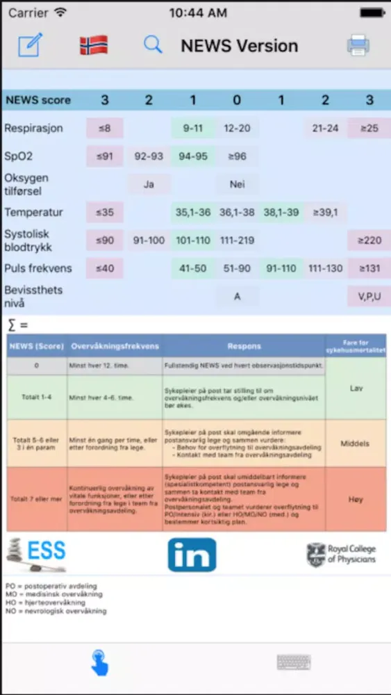 NEWS / MEWS Calculator 스크린샷