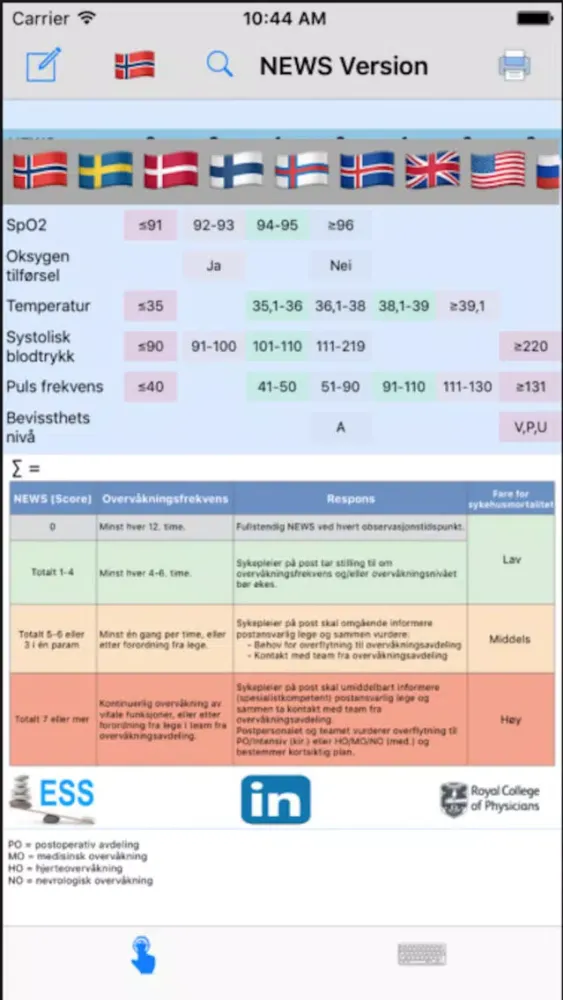 NEWS / MEWS Calculator 스크린샷