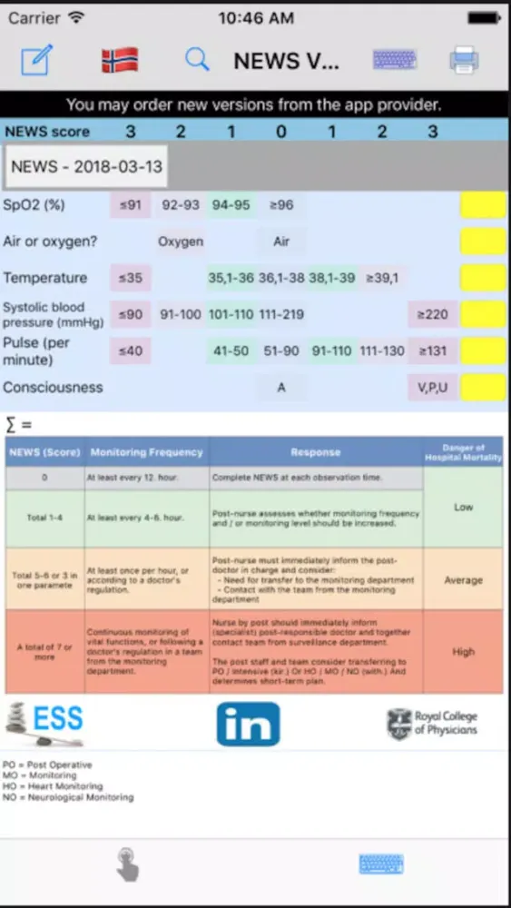 NEWS / MEWS Calculator 스크린샷