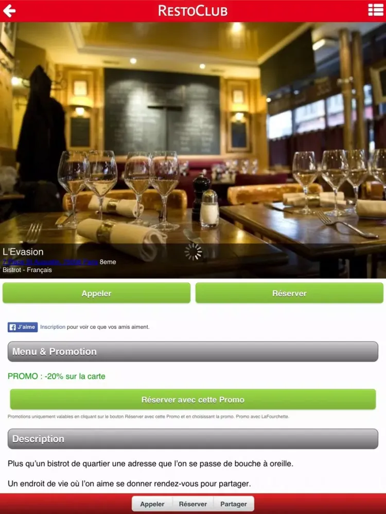 Ảnh chụp màn hình của RestoClub iPad 