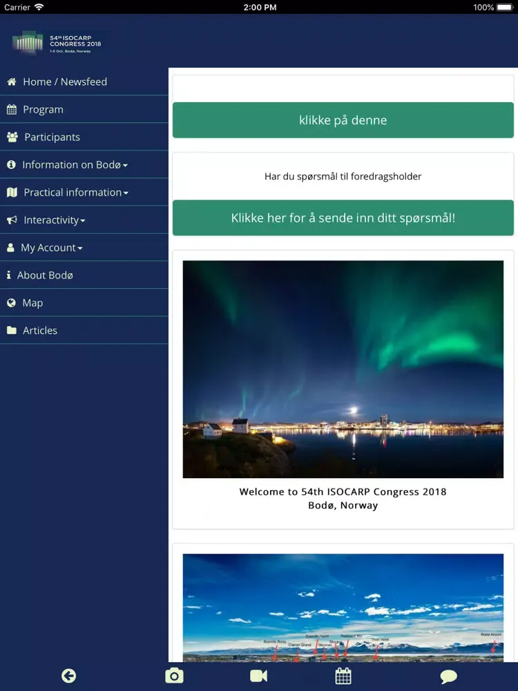 Ảnh chụp màn hình của ISOCARP Bodø 2018 iPad 