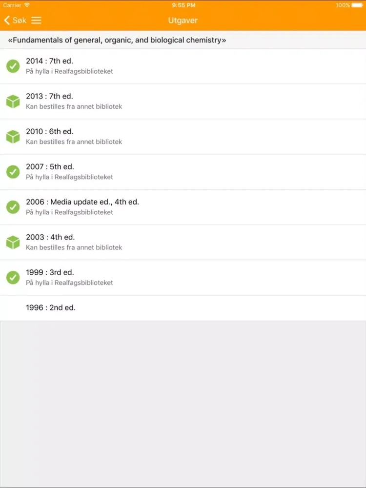 Tangkapan layar Realfagsbiblioteket iPad 