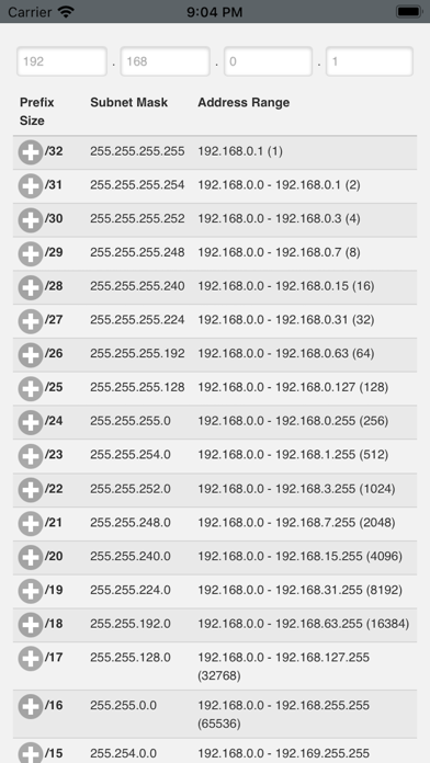 Screenshot di Subnet Table