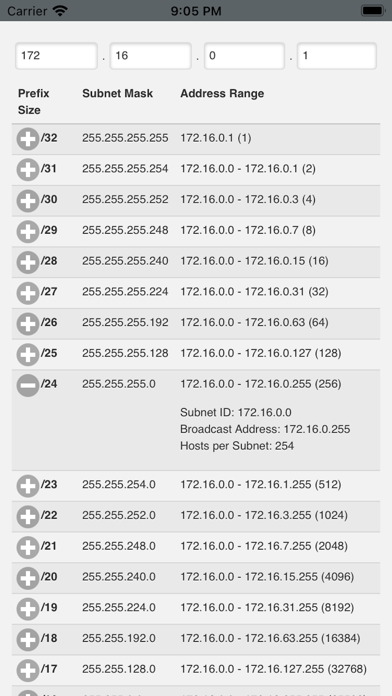 Screenshot di Subnet Table