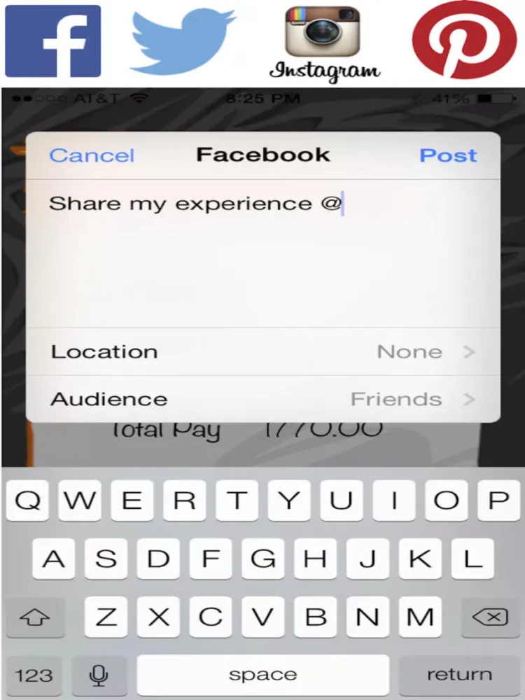 Screenshot di Social Tip Tap - Engage in a social dining experience with free tip calculator, share experience with Instagram, Pinterest, Twitter and Facebook, call cab, find nearby bars and restaurants iPad 