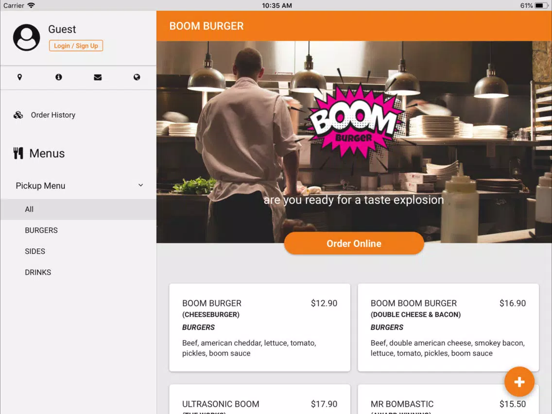 Tangkapan layar Boom Burger iPad 