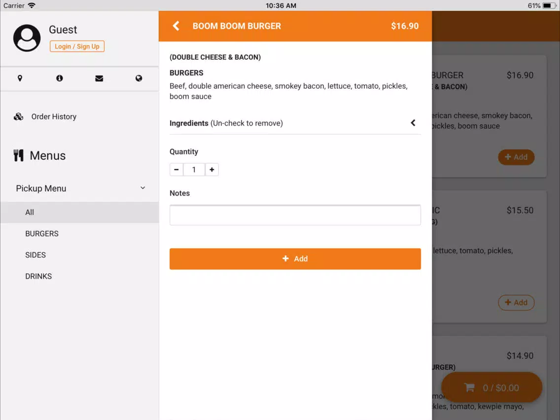 Tangkapan layar Boom Burger iPad 