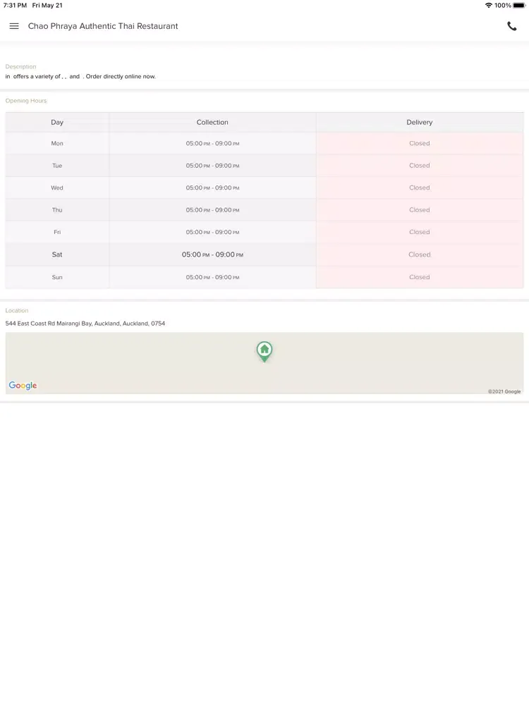 Chao Phraya Thai Restuarant iPad 應用截圖