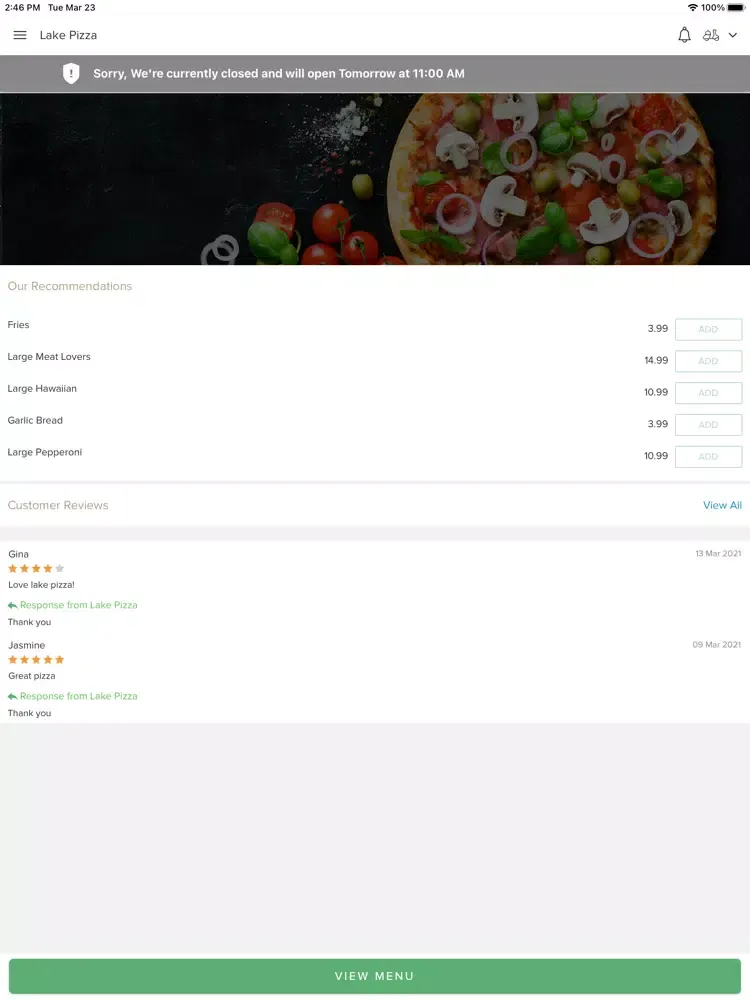 Lake Pizza Pegasus, iPad  Screenshots
