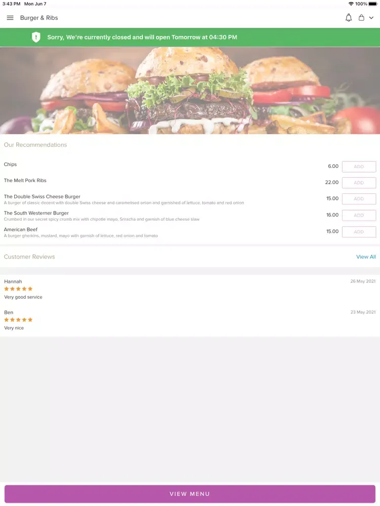Ảnh chụp màn hình của Burger Ribs iPad 