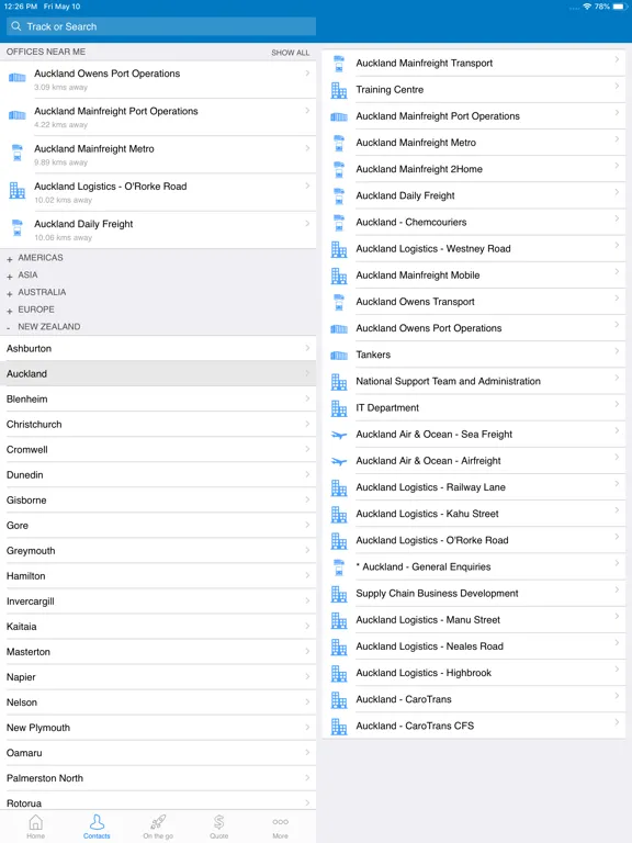 Capturas de tela do Mainfreight iPad 