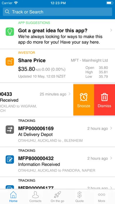 Capturas de tela do Mainfreight