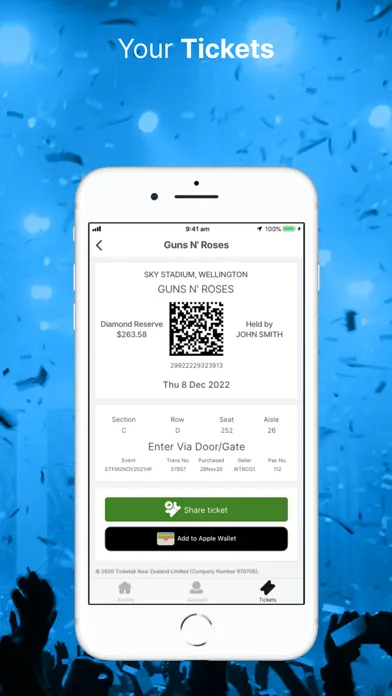 Screenshot di Ticketek NZ