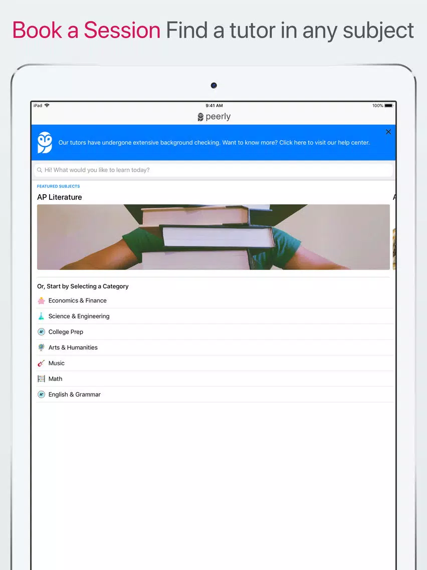 Screenshot di Peerly On-Demand Tutoring iPad 