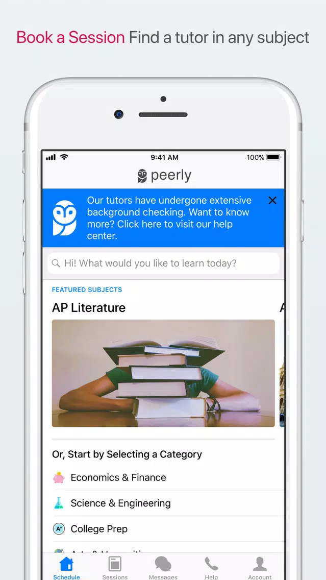 Screenshot di Peerly On-Demand Tutoring