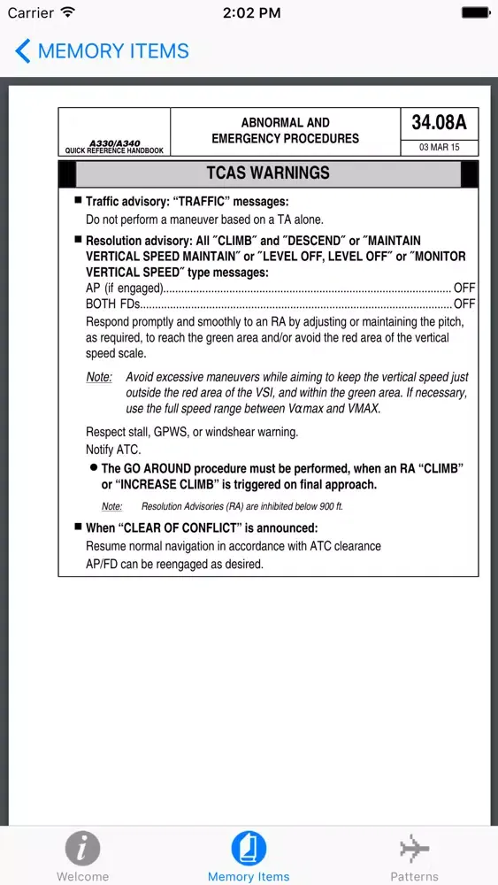Airbus A330 Abnormal And Emergency Procedures Memory Items Ekran Görüntüleri